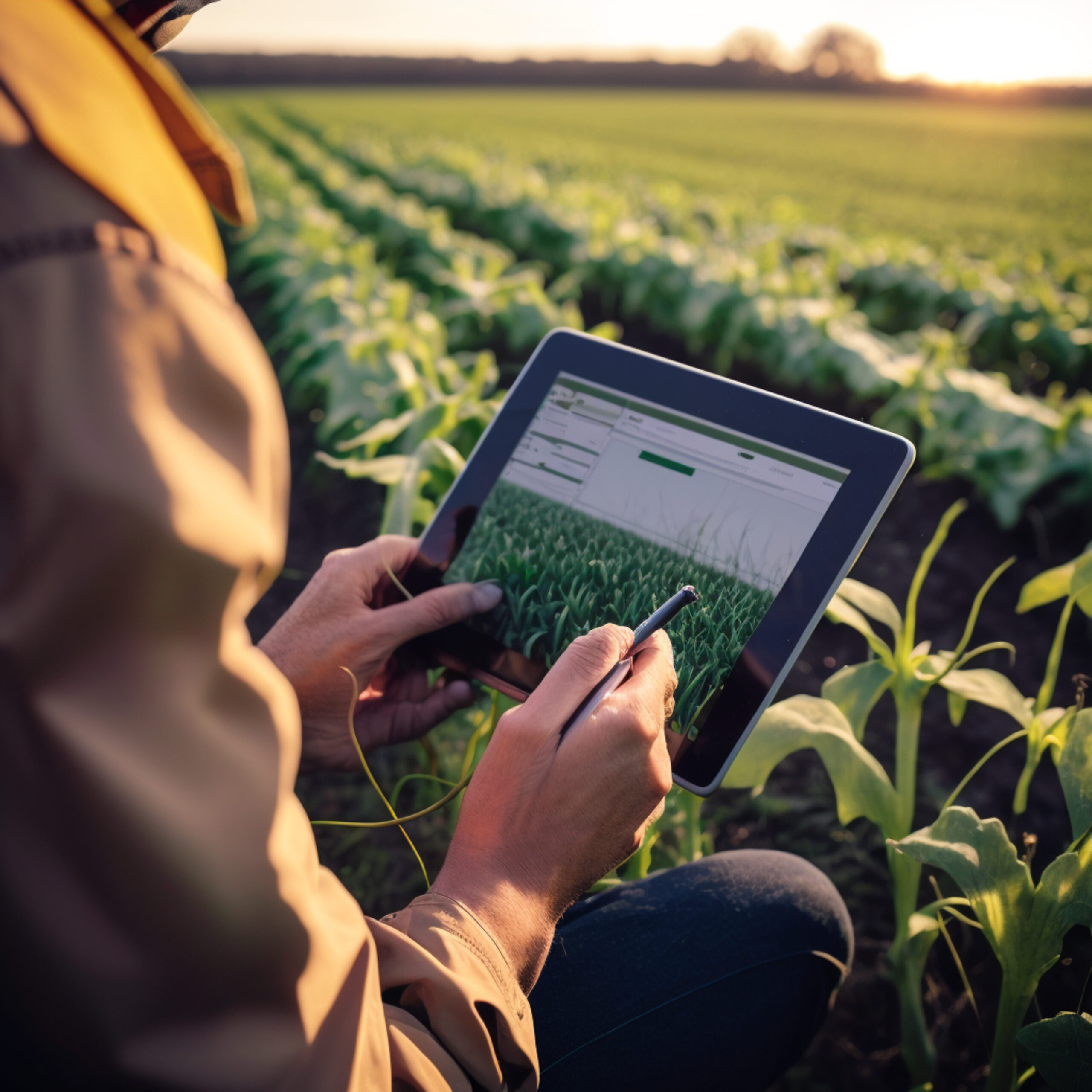 Farmer Using a Tablet to Monitor Plantations